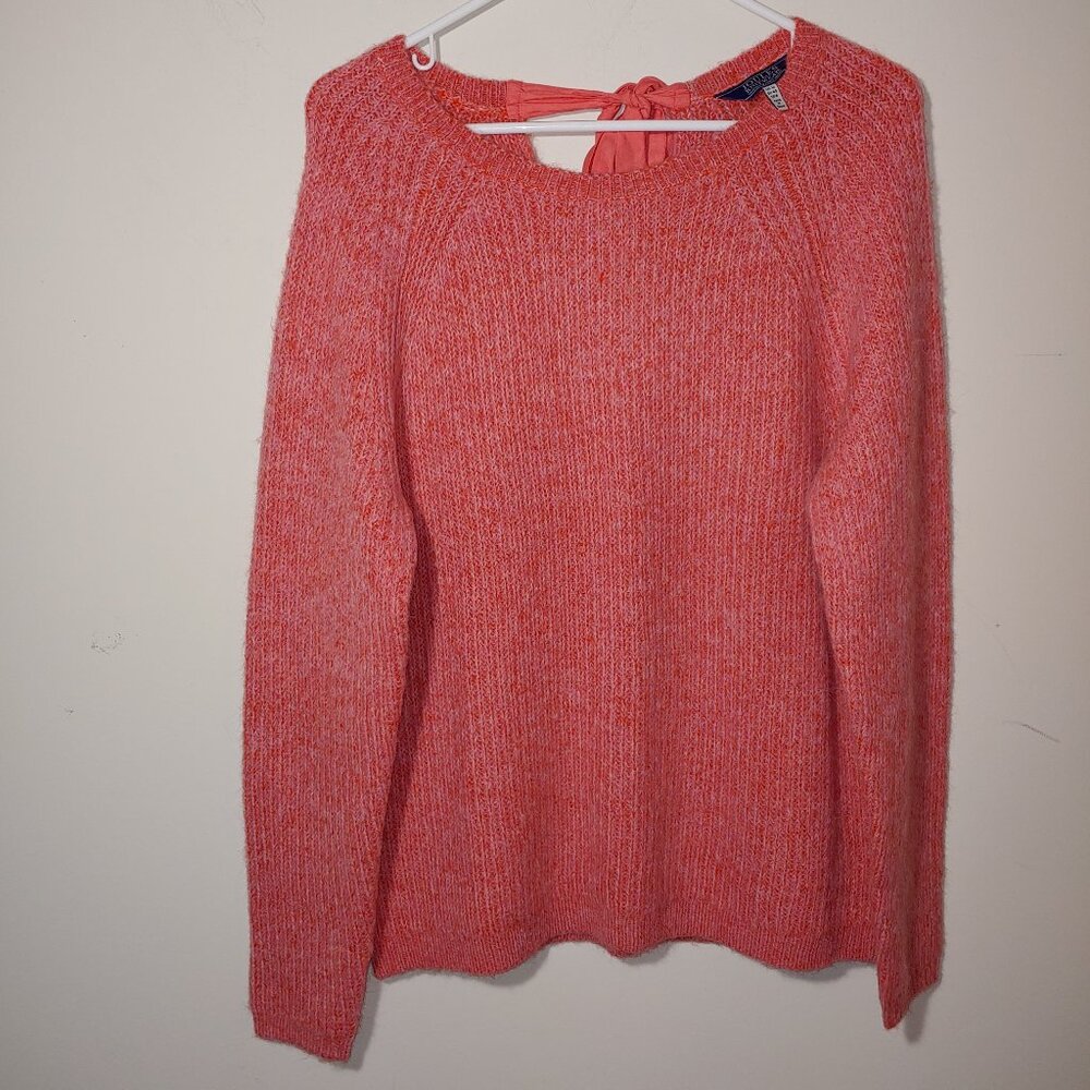 NWOT Joules Knitwear Ribbon Tie Back Alpaca Wool Sweater Coral Pink Size 8